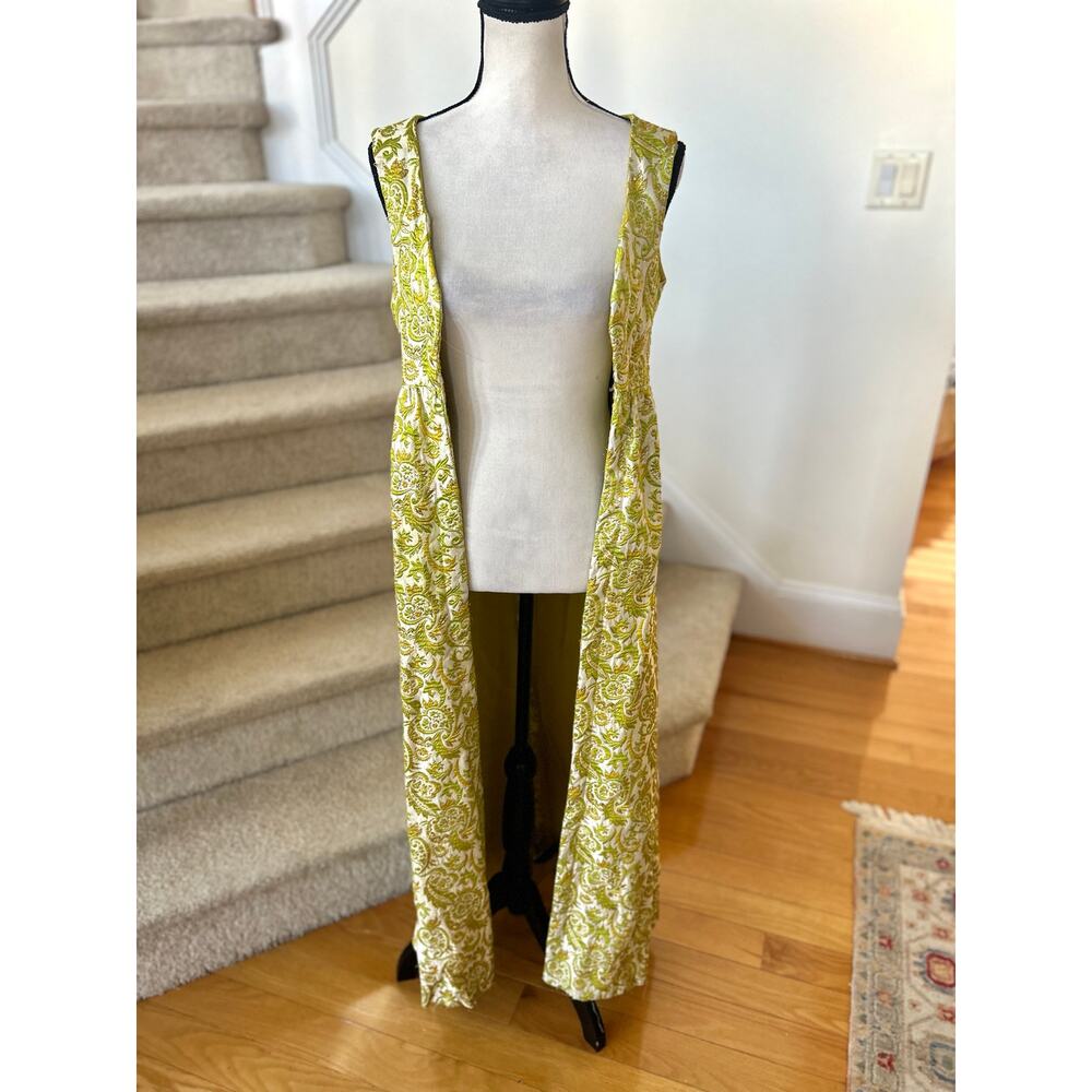Vintage Reworked 60s Lime Metallic Gold Brocade Sleeveless Maxi Vest